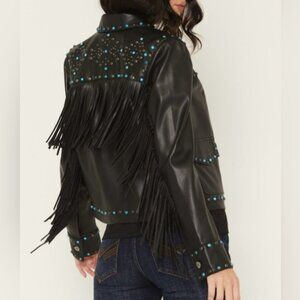 IDYLLWIND WOMEN'S STUDDED FRINGE LEATHER JACKET